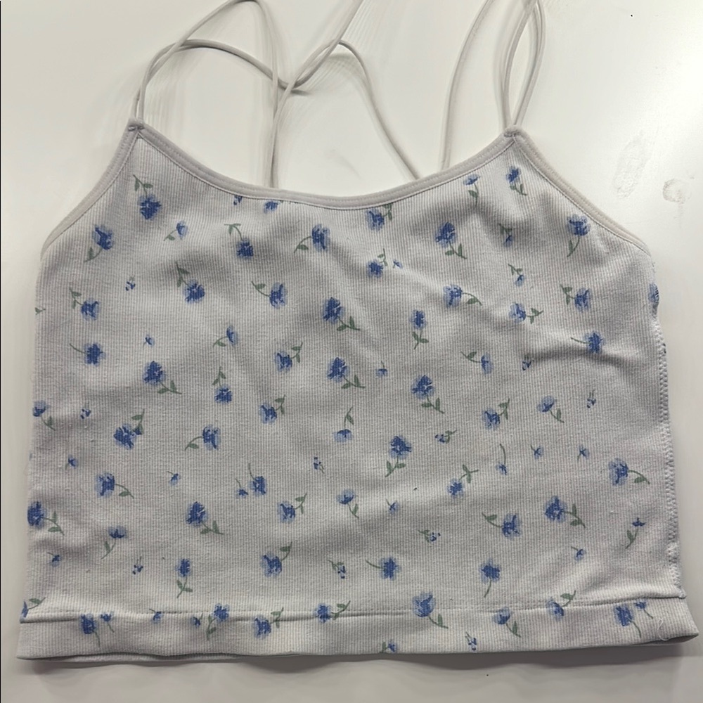Floral Print Women's Top - White and Blue